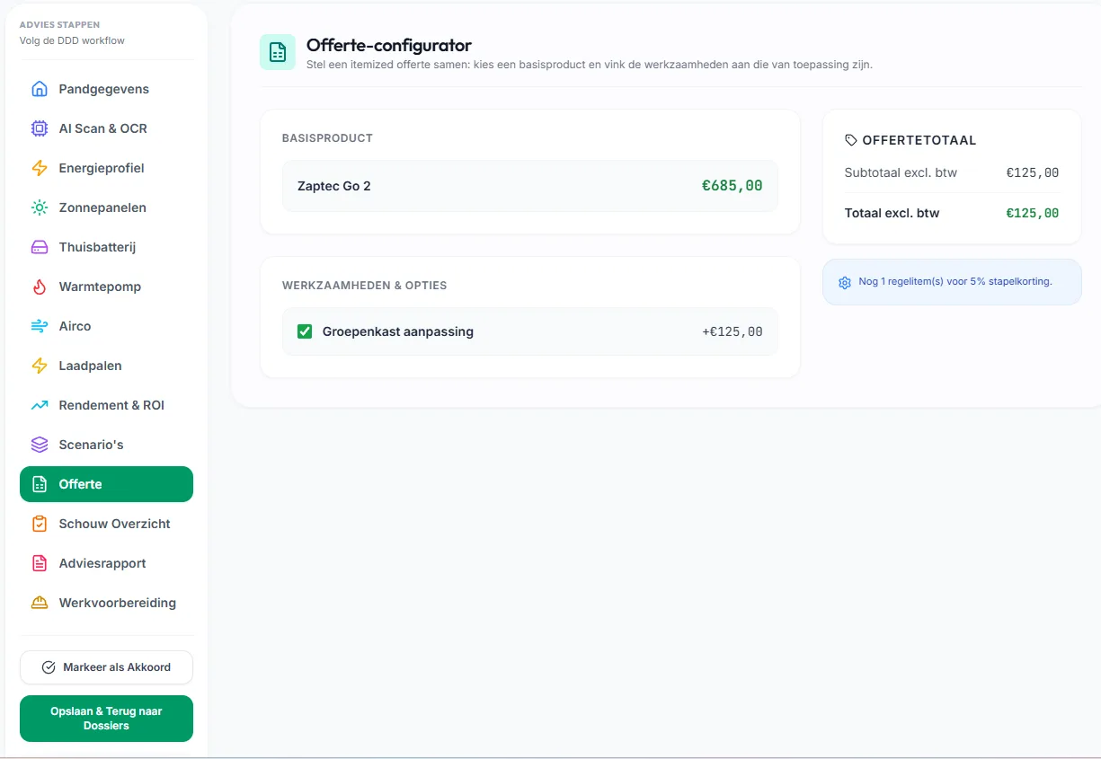 Offerte overzicht in EnerCalculatie