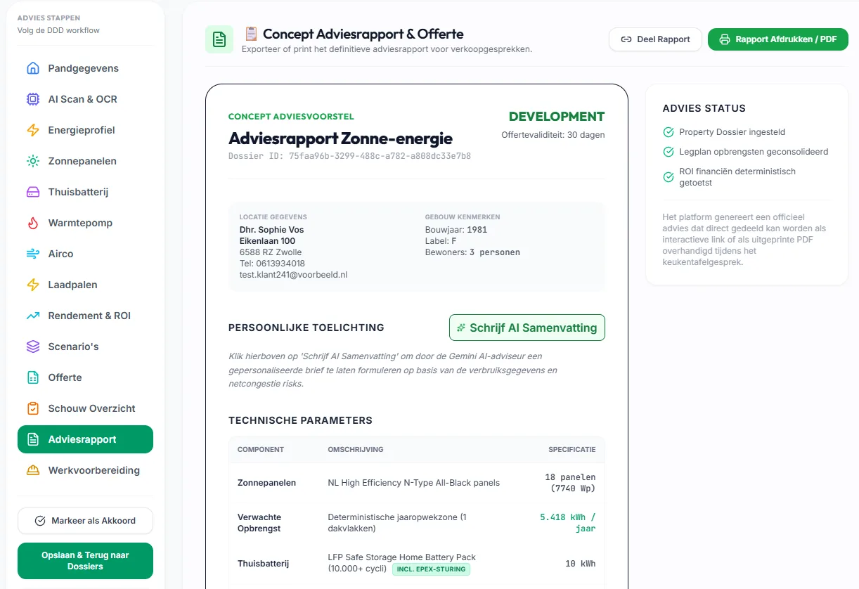 Voorbeeld van een professioneel adviesrapport gegenereerd door EnerCalculatie